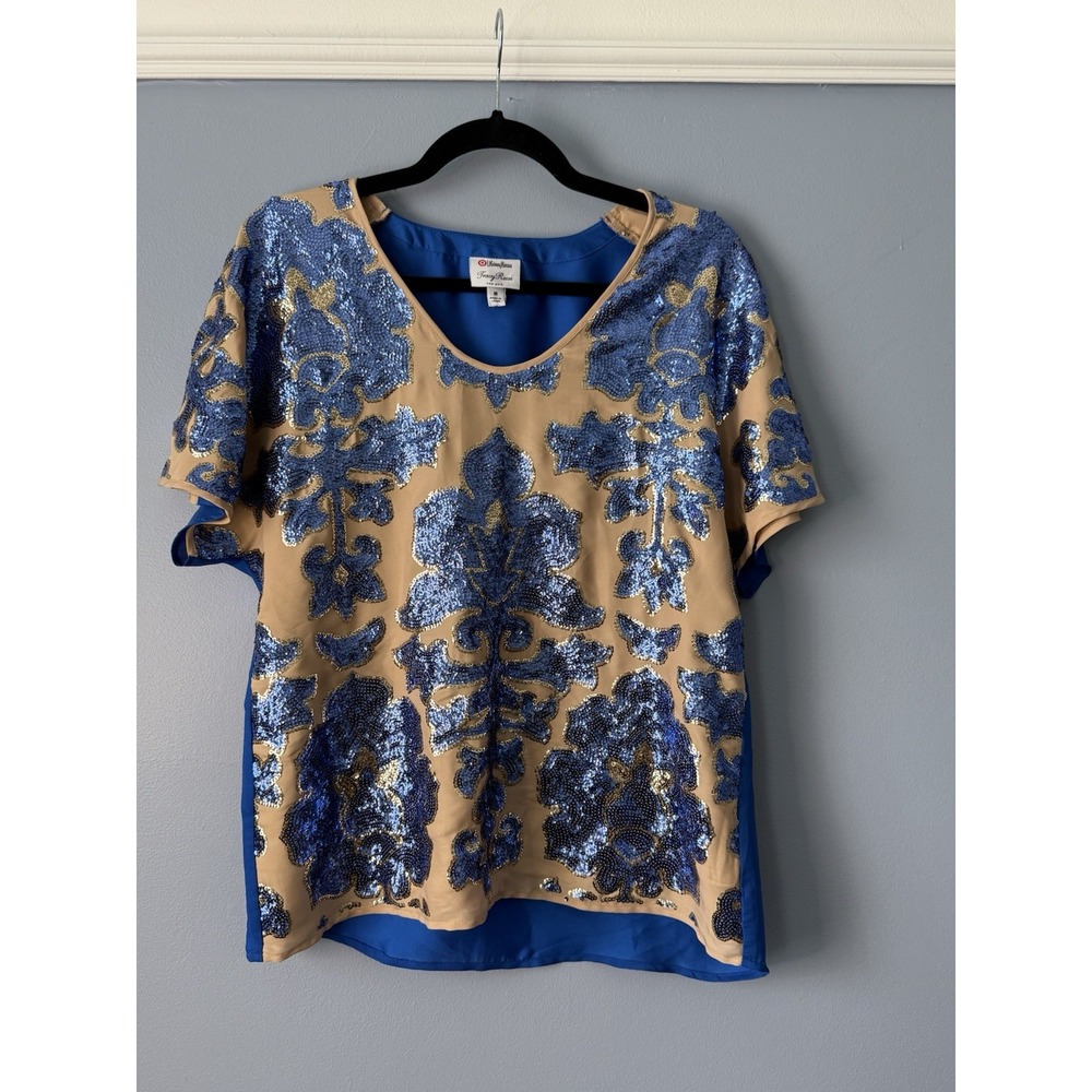 Blue and Gold Sequin Blouse